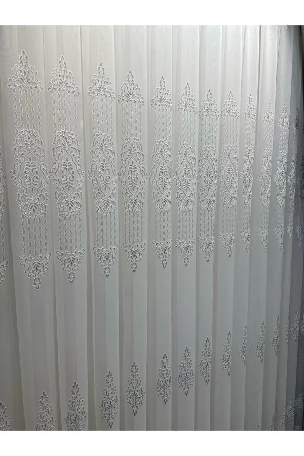 NİVEMESHOME GLITZER SILBER DETAILLIERTE 1/3 DICHT GEFALTETE TÜLL GARDINE APM