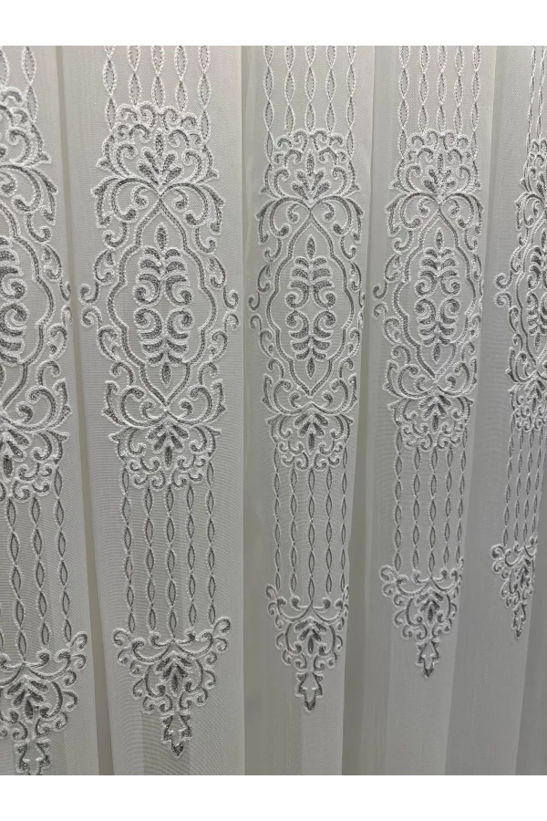 NİVEMESHOME GLITZER SILBER DETAILLIERTE 1/3 DICHT GEFALTETE TÜLL GARDINE APM