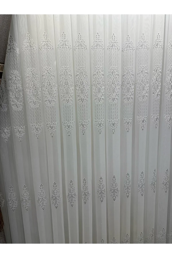 NİVEMESHOME GLITZER SILBER DETAILLIERTE 1/3 DICHT GEFALTETE TÜLL GARDINE APM