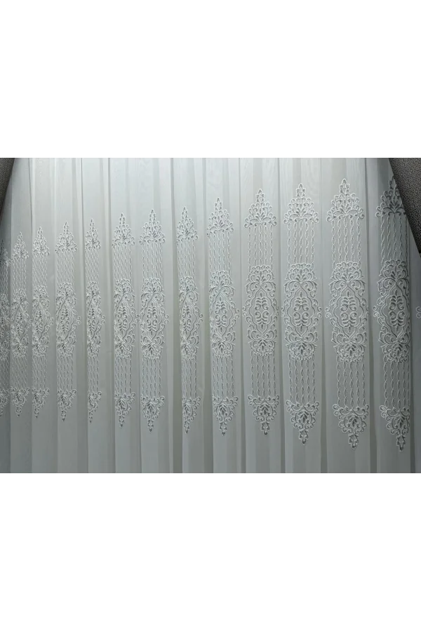 NİVEMESHOME GLITZER SILBER DETAILLIERTE 1/3 DICHT GEFALTETE TÜLL GARDINE APM