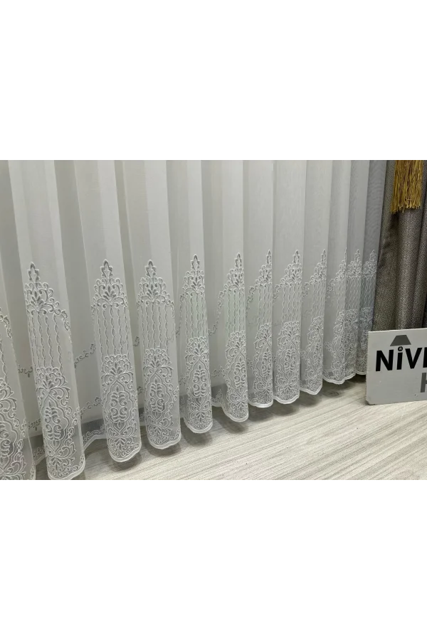 NİVEMESHOME GLITZER SILBER DETAILLIERTE 1/3 DICHT GEFALTETE TÜLL GARDINE APM
