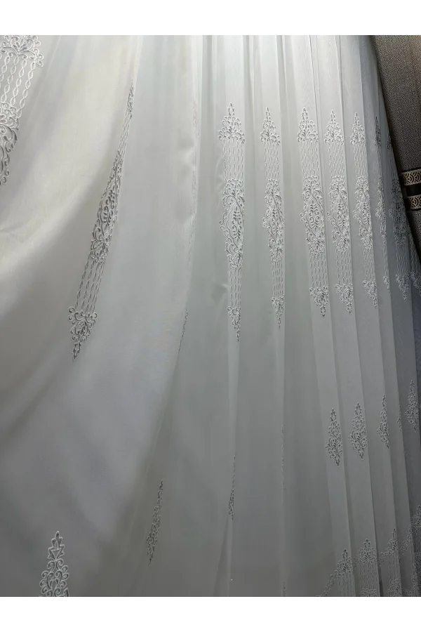 NİVEMESHOME GLITZER SILBER DETAILLIERTE 1/3 DICHT GEFALTETE TÜLL GARDINE APM