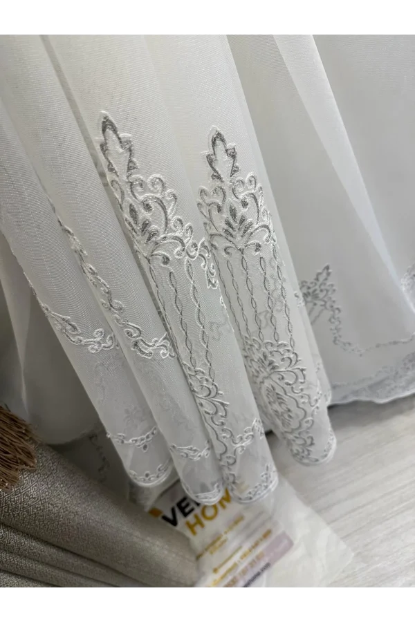 NİVEMESHOME GLITZER SILBER DETAILLIERTE 1/3 DICHT GEFALTETE TÜLL GARDINE APM