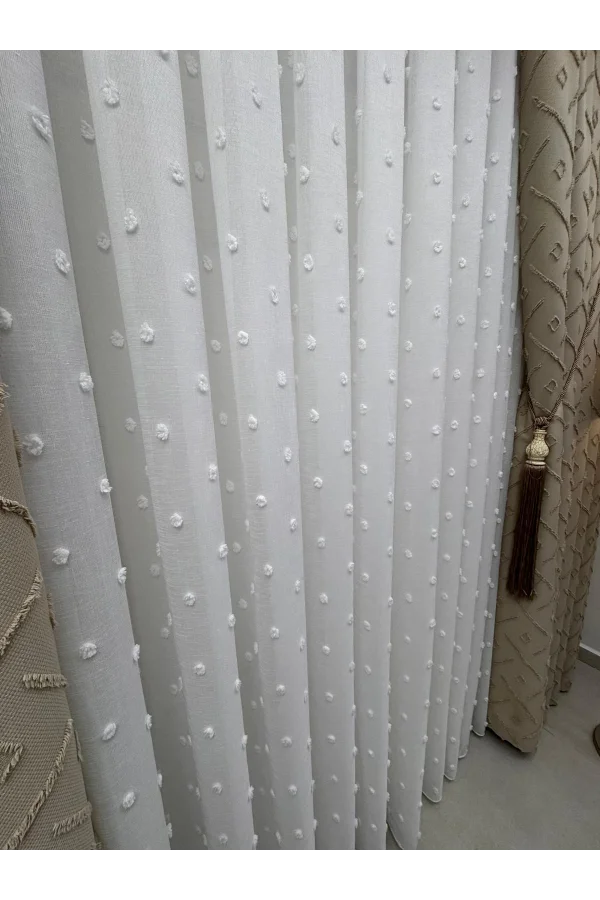 NİVEMESHOME PUFY 1-006 TAM DESEN  EKRU  1/3 PİLELİ TÜL PERDE