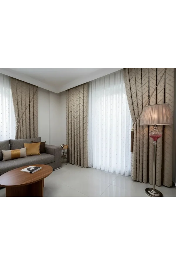 NİVEMESHOME PUFY 1-006 TAM DESEN  EKRU  1/3 PİLELİ TÜL PERDE