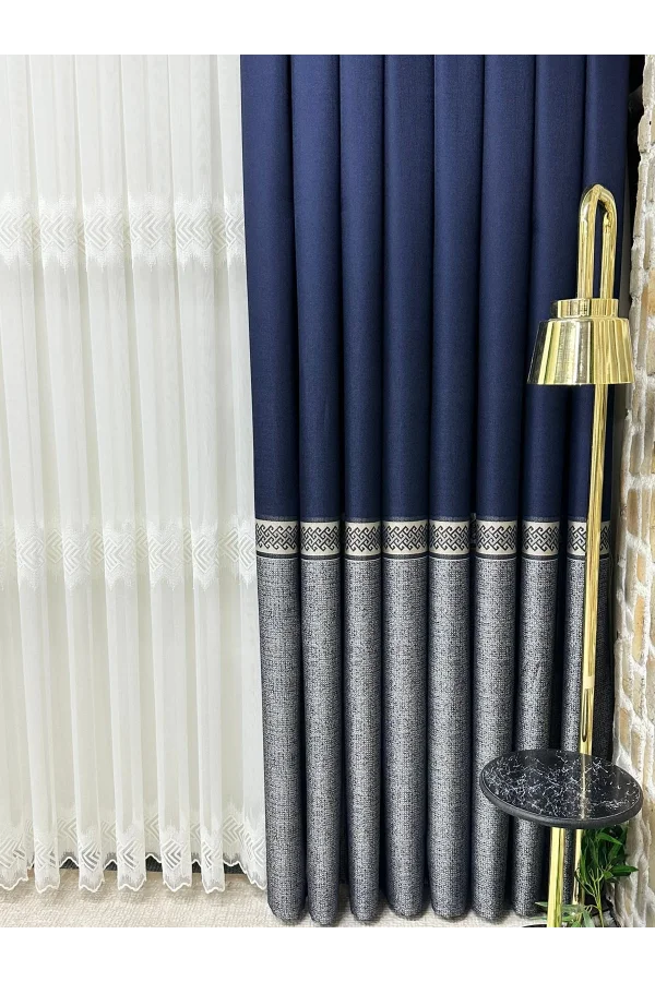 NİVEMESHOME RETRO(HAVANA V-510) NAVY- GREY 1/3 TIGHT PLEAT DRAPERY APM