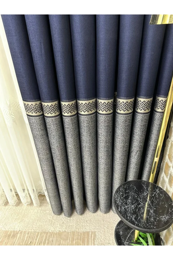 NİVEMESHOME RETRO(HAVANA V-510) NAVY- GREY 1/3 TIGHT PLEAT DRAPERY APM