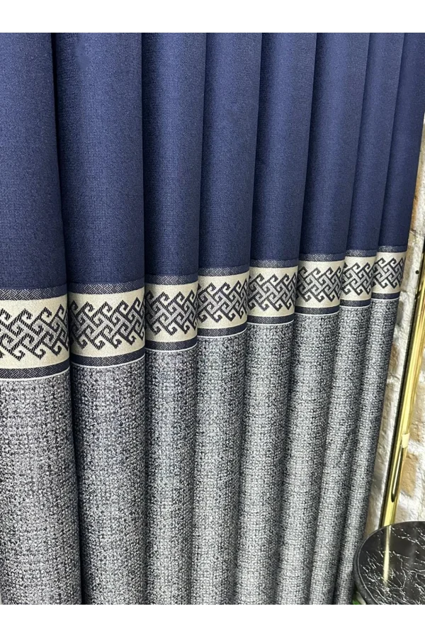 NİVEMESHOME RETRO(HAVANA V-510) NAVY- GREY 1/3 TIGHT PLEAT DRAPERY APM