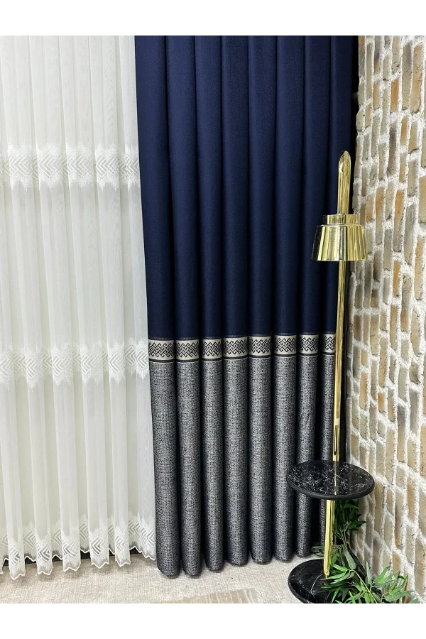 NİVEMESHOME RETRO(HAVANA V-510) NAVY- GREY 1/3 TIGHT PLEAT DRAPERY APM