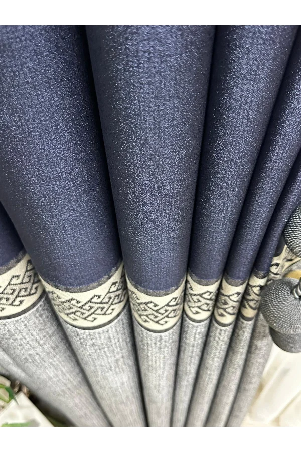 NİVEMESHOME RETRO(HAVANA V-510) NAVY- GREY 1/3 TIGHT PLEAT DRAPERY APM
