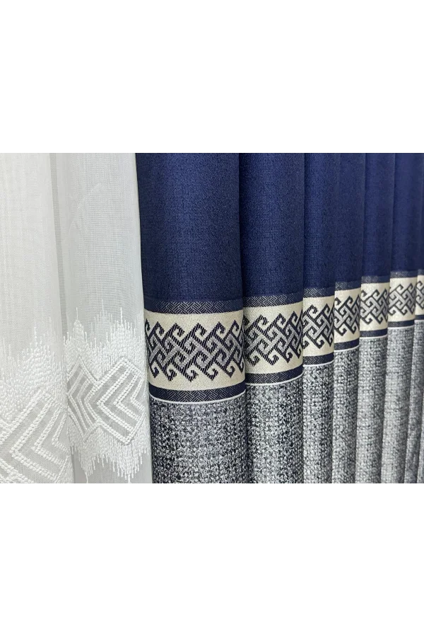 NİVEMESHOME RETRO(HAVANA V-510) NAVY- GREY 1/3 TIGHT PLEAT DRAPERY APM