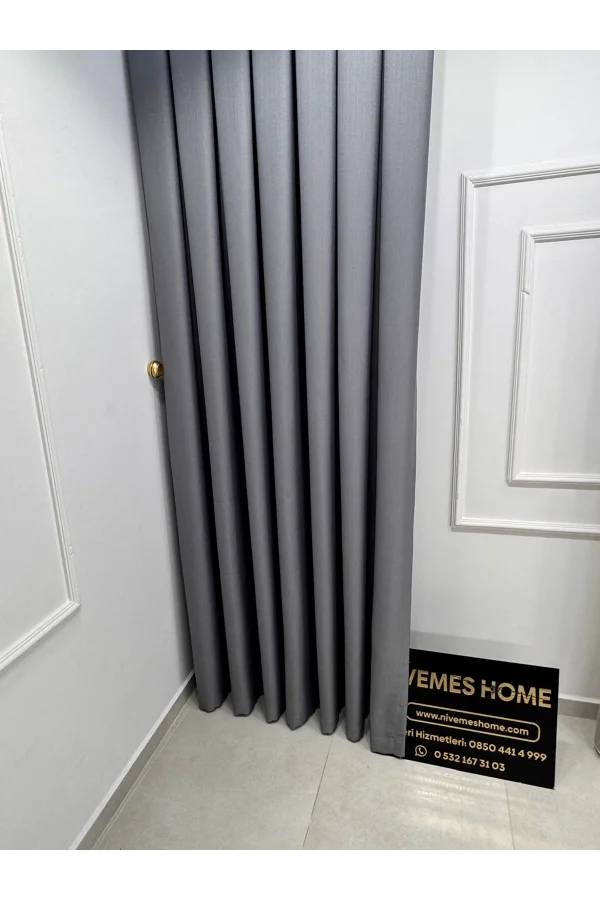 NİVEMESHOME ROMA 18542-D GRİ KETEN 1/3 SIK PİLELİ FON PERDE APM