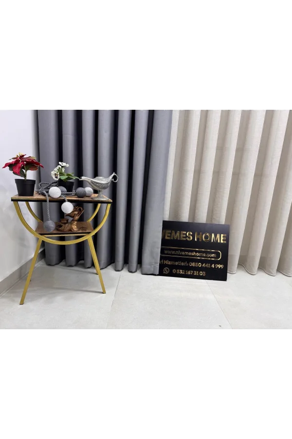 NİVEMESHOME ROMA 18542-D GRİ KETEN 1/3 SIK PİLELİ FON PERDE APM