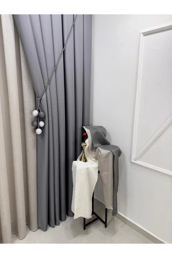 NİVEMESHOME ROMA 18542-D GRİ KETEN 1/3 SIK PİLELİ FON PERDE APM