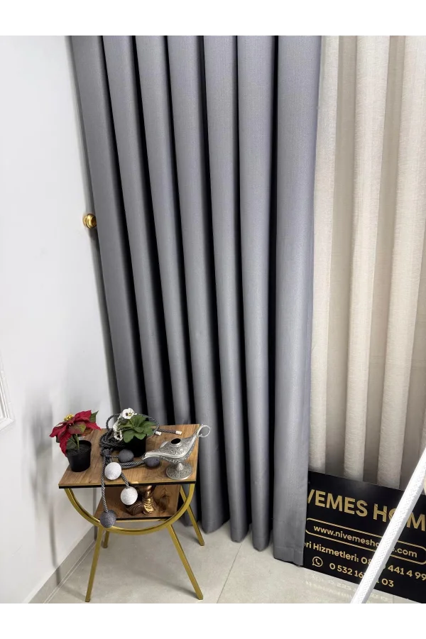 NİVEMESHOME ROMA 18542-D GRİ KETEN 1/3 SIK PİLELİ FON PERDE APM