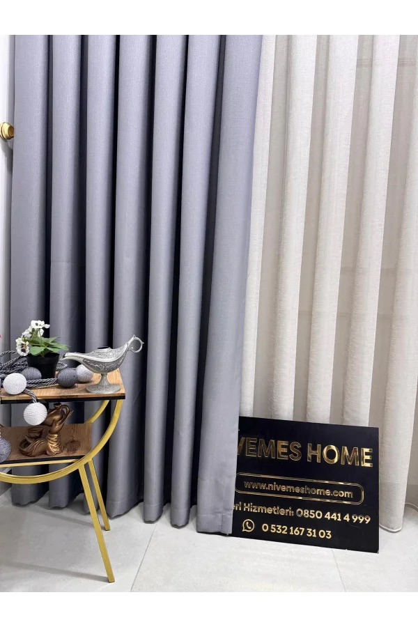 NİVEMESHOME ROMA 18542-D GRİ KETEN 1/3 SIK PİLELİ FON PERDE APM