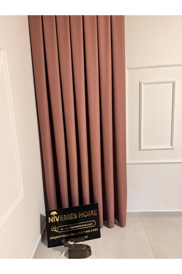 NİVEMESHOME ROMA 18542-D KETEN 1/3 SIK PİLELİ GÜLKURUSU FON PERDE APM