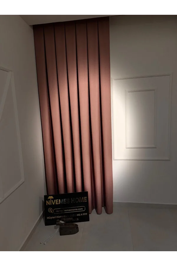 NİVEMESHOME ROMA 18542-D KETEN 1/3 SIK PİLELİ GÜLKURUSU FON PERDE APM