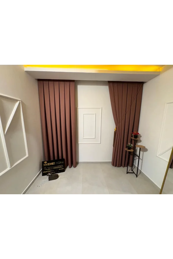 NİVEMESHOME ROMA 18542-D KETEN 1/3 SIK PİLELİ GÜLKURUSU FON PERDE APM