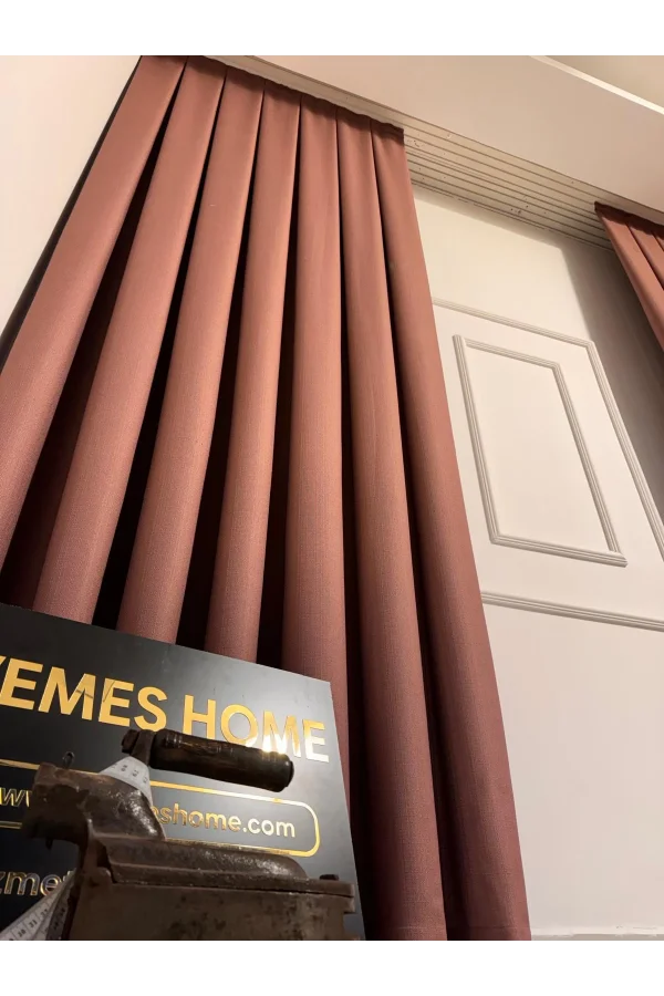 NİVEMESHOME ROMA 18542-D KETEN 1/3 SIK PİLELİ GÜLKURUSU FON PERDE APM