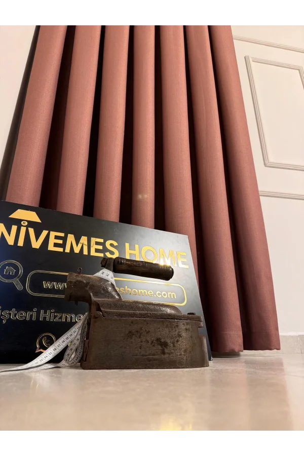 NİVEMESHOME ROMA 18542-D KETEN 1/3 SIK PİLELİ GÜLKURUSU FON PERDE APM