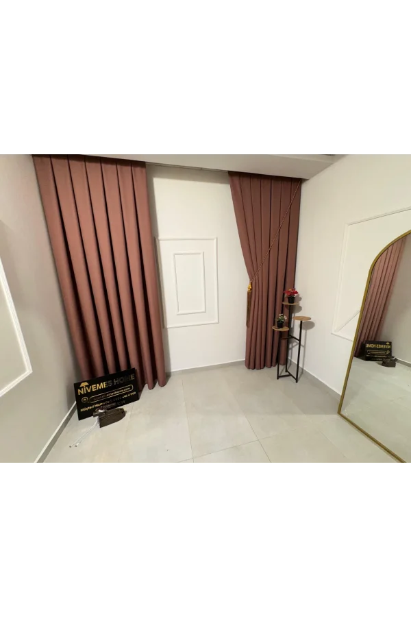 NİVEMESHOME ROMA 18542-D KETEN 1/3 SIK PİLELİ GÜLKURUSU FON PERDE APM
