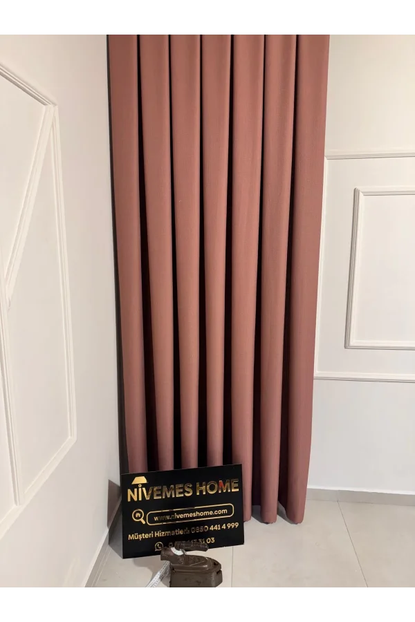 NİVEMESHOME ROMA 18542-D KETEN 1/3 SIK PİLELİ GÜLKURUSU FON PERDE APM
