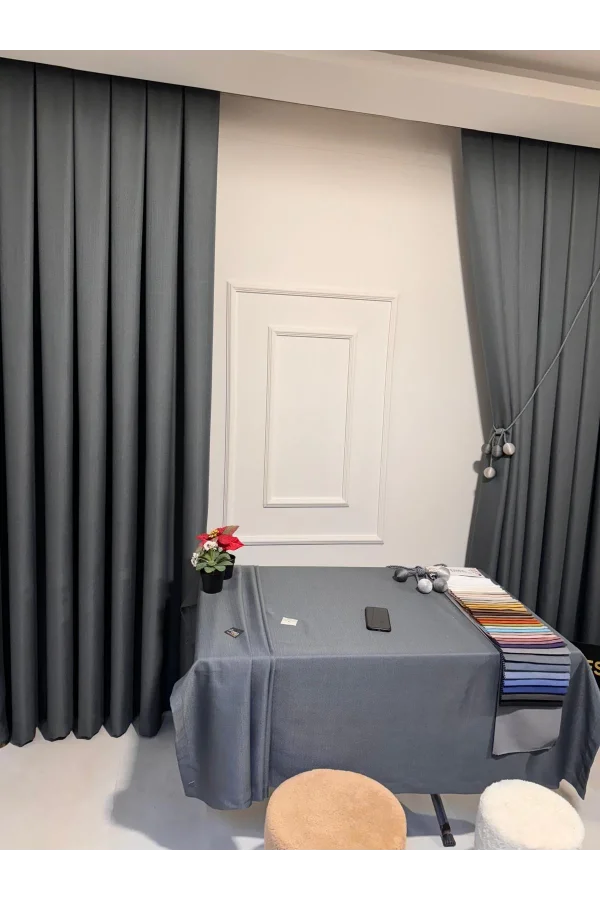 NİVEMESHOME ROMA 18542-D K.GRİ KETEN 1/3 SIK PİLELİ FON PERDE APM