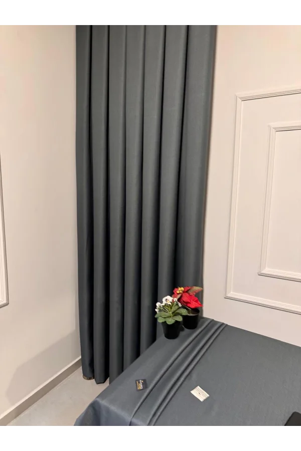 NİVEMESHOME ROMA 18542-D K.GRİ KETEN 1/3 SIK PİLELİ FON PERDE APM