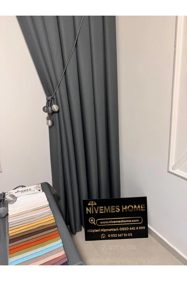 NİVEMESHOME ROMA 18542-D K.GRİ KETEN 1/3 SIK PİLELİ FON PERDE APM