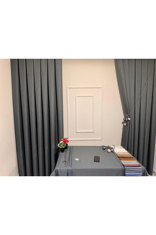 NİVEMESHOME ROMA 18542-D K.GRİ KETEN 1/3 SIK PİLELİ FON PERDE APM