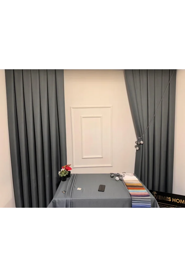 NİVEMESHOME ROMA 18542-D K.GRİ KETEN 1/3 SIK PİLELİ FON PERDE APM