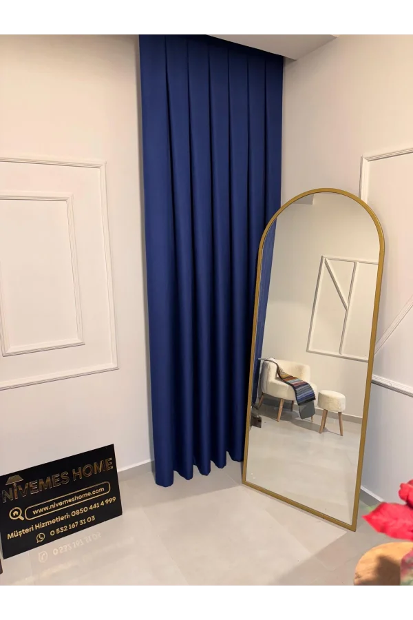 NİVEMESHOME ROMA 18542-D K.İNDİGO LEINEN 1/3 DICHT GESTAPELTE FOND-VORHANG APM