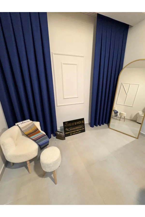 NİVEMESHOME ROMA 18542-D K.İNDİGO LEINEN 1/3 DICHT GESTAPELTE FOND-VORHANG APM