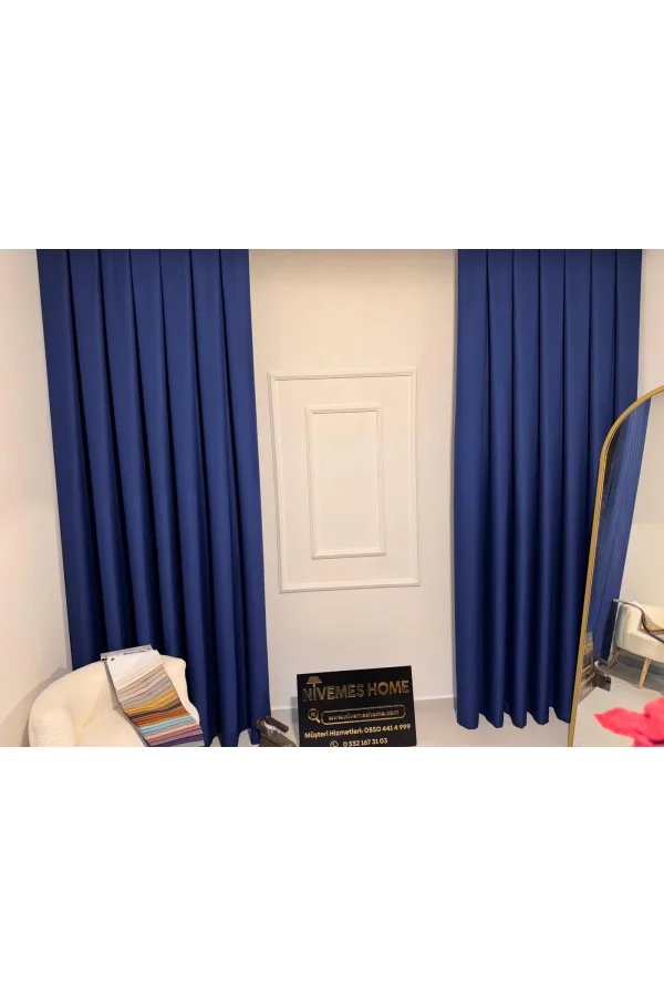 NİVEMESHOME ROMA 18542-D K.İNDİGO LEINEN 1/3 DICHT GESTAPELTE FOND-VORHANG APM