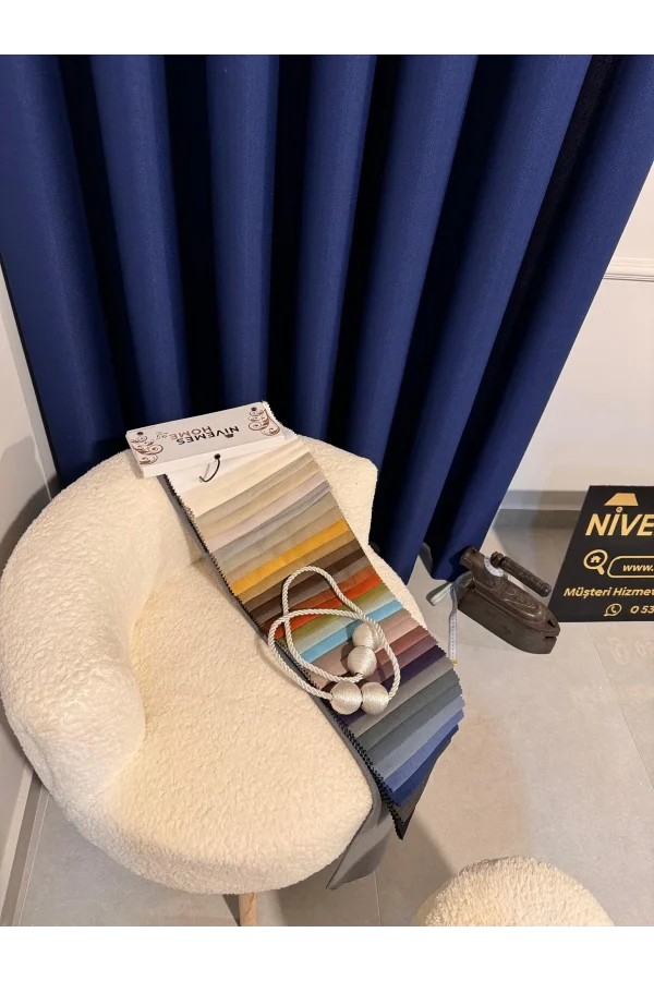 NİVEMESHOME ROMA 18542-D K.İNDİGO LEINEN 1/3 DICHT GESTAPELTE FOND-VORHANG APM