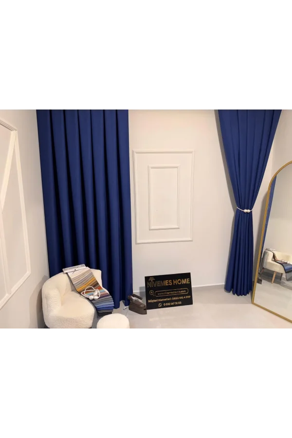NİVEMESHOME ROMA 18542-D K.İNDİGO LEINEN 1/3 DICHT GESTAPELTE FOND-VORHANG APM