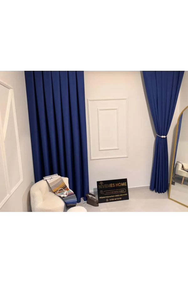 NİVEMESHOME ROMA 18542-D K.İNDİGO LEINEN 1/3 DICHT GESTAPELTE FOND-VORHANG APM