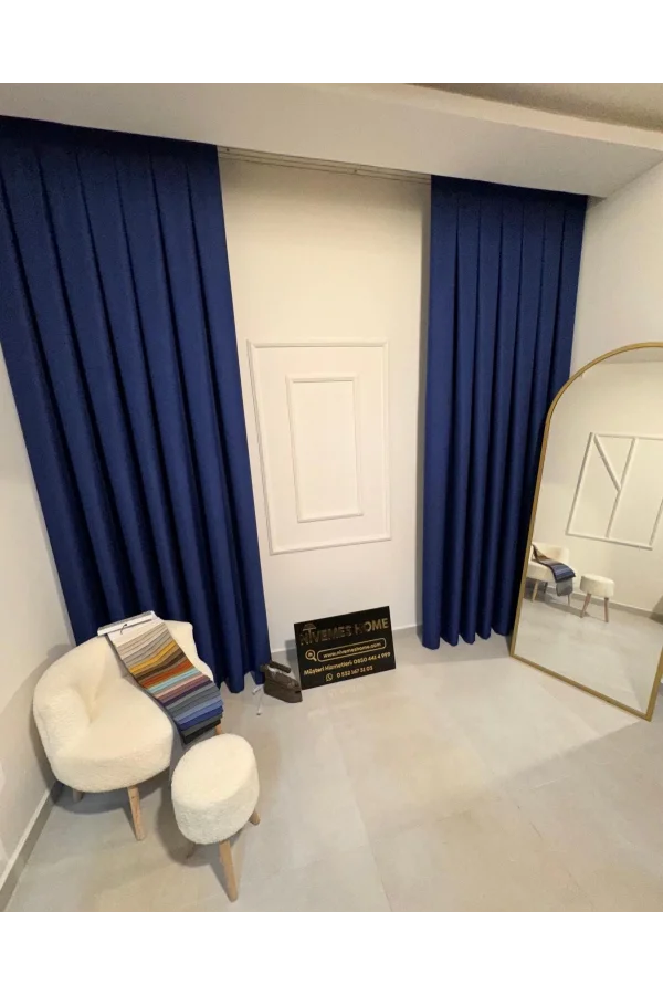 NİVEMESHOME ROMA 18542-D K.İNDİGO LEINEN 1/3 DICHT GESTAPELTE FOND-VORHANG APM