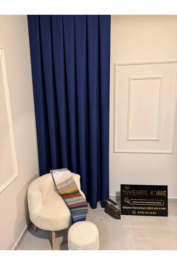 NİVEMESHOME ROMA 18542-D K.İNDİGO LEINEN 1/3 DICHT GESTAPELTE FOND-VORHANG APM