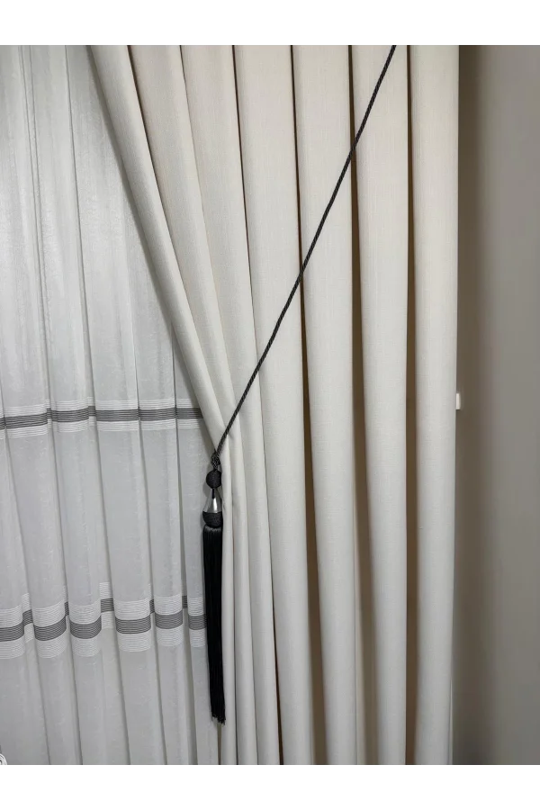 NİVEMESHOME ROMA 18542-D KREM KETEN 1/3 SIK PİLELİ FON PERDE APM