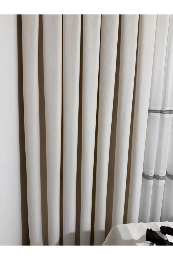 NİVEMESHOME ROMA 18542-D KREM KETEN 1/3 SIK PİLELİ FON PERDE APM