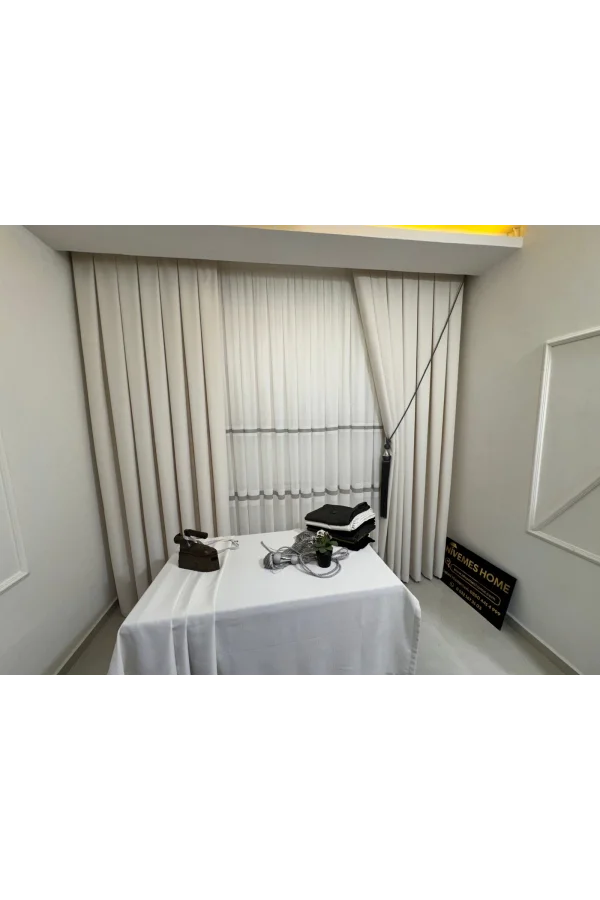 NİVEMESHOME ROMA 18542-D KREM KETEN 1/3 SIK PİLELİ FON PERDE APM