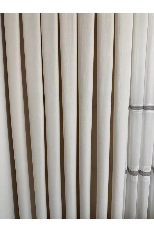 NİVEMESHOME ROMA 18542-D KREM KETEN 1/3 SIK PİLELİ FON PERDE APM