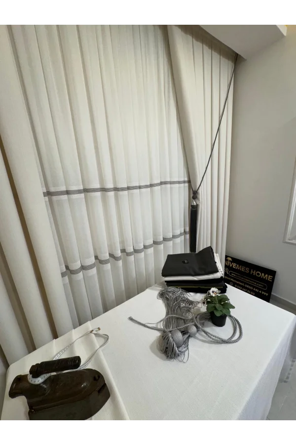 NİVEMESHOME ROMA 18542-D KREM KETEN 1/3 SIK PİLELİ FON PERDE APM