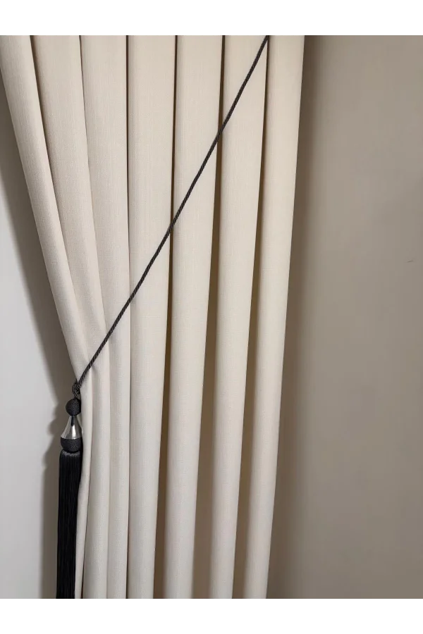 NİVEMESHOME ROMA 18542-D KREM KETEN 1/3 SIK PİLELİ FON PERDE APM