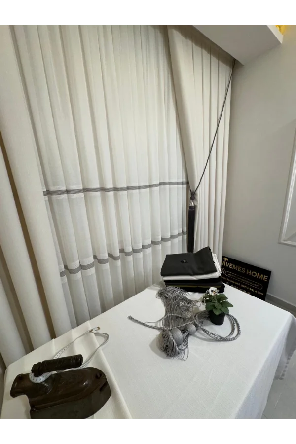 NİVEMESHOME ROMA 18542-D KREM KETEN 1/3 SIK PİLELİ FON PERDE APM