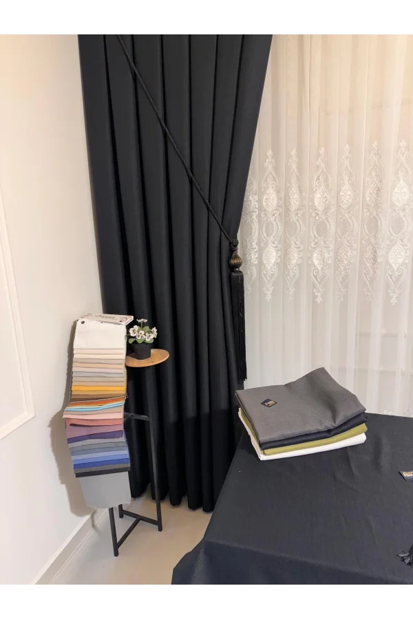 NİVEMESHOME ROMA KETEN 1/3 SIK PİLELİ ANTRASİT FON PERDE APM