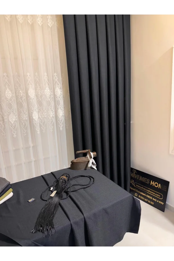 NİVEMESHOME ROMA KETEN 1/3 SIK PİLELİ ANTRASİT FON PERDE APM