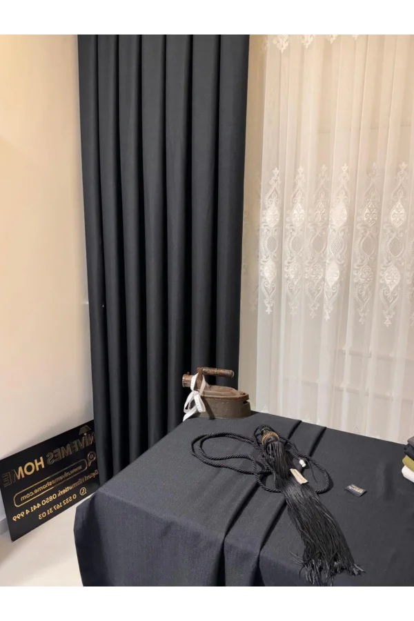 NİVEMESHOME ROMA KETEN 1/3 SIK PİLELİ ANTRASİT FON PERDE APM